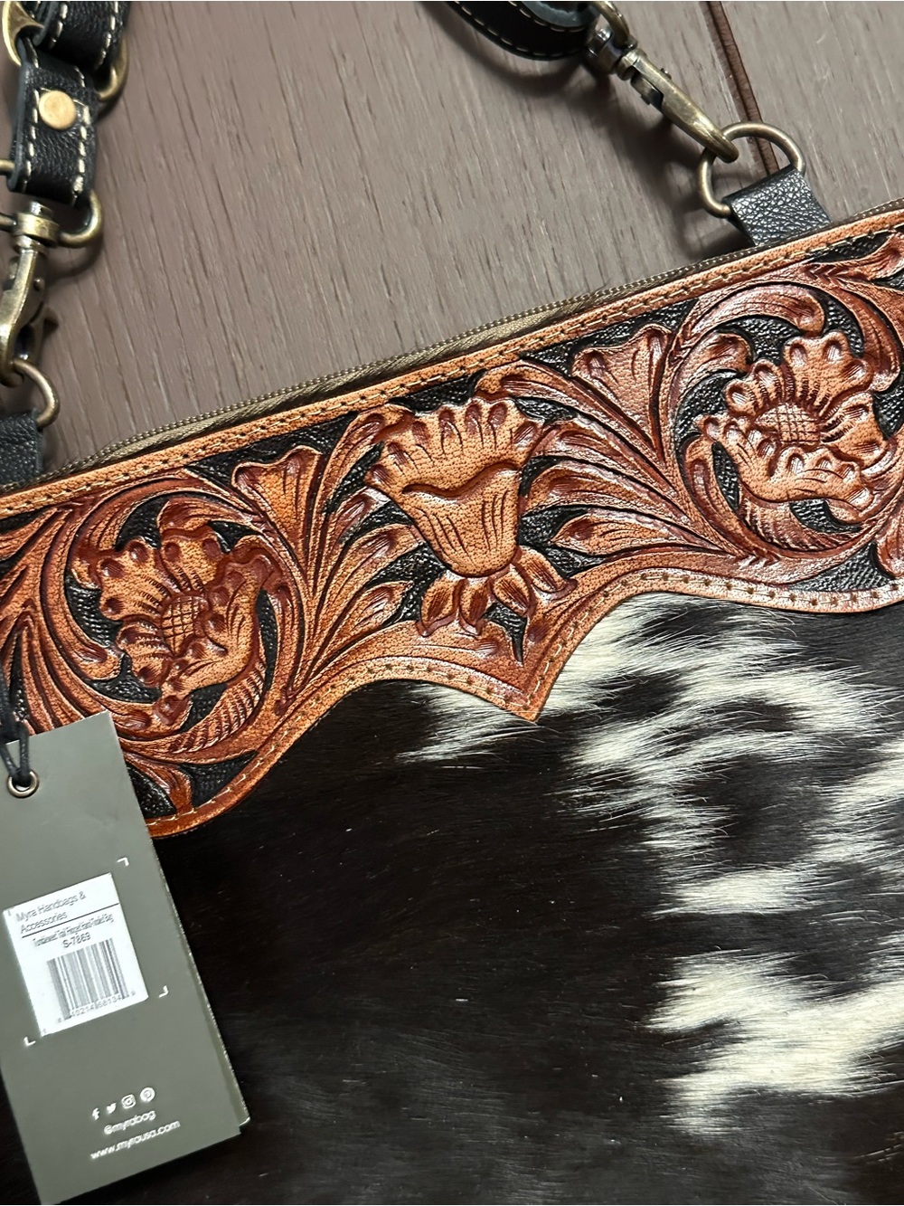 Myra Bag Hand-Tooled Leather & Hair-on-Hide Shoulder Bag - Brown/Black/White
